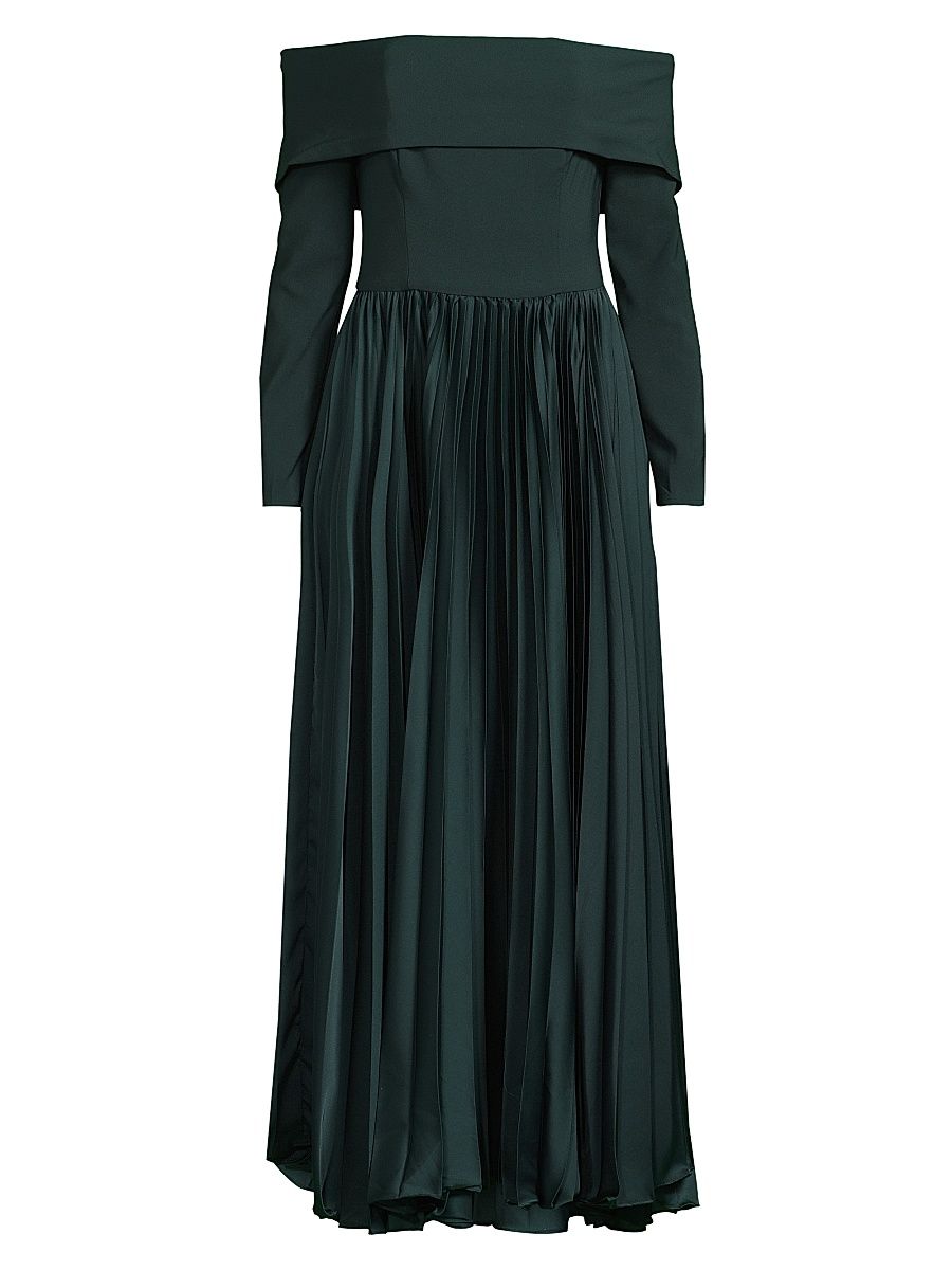 Women's Blythe Crepe-Satin Off-The-Shoulder Midi-Dress - Forest - Size 10