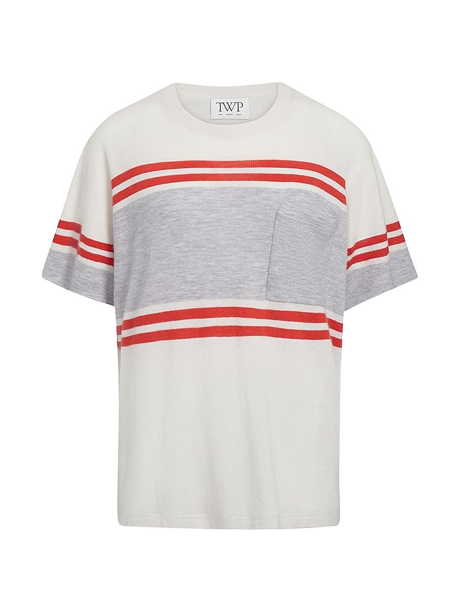 Women's Engineered Stripe Big Boy T-Shirt - White Red - Size Medium