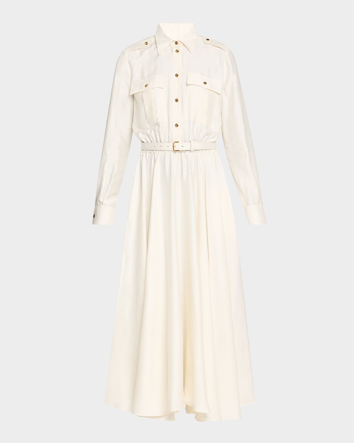 Lela Shantung Nep Midi Shirtdress With Belt