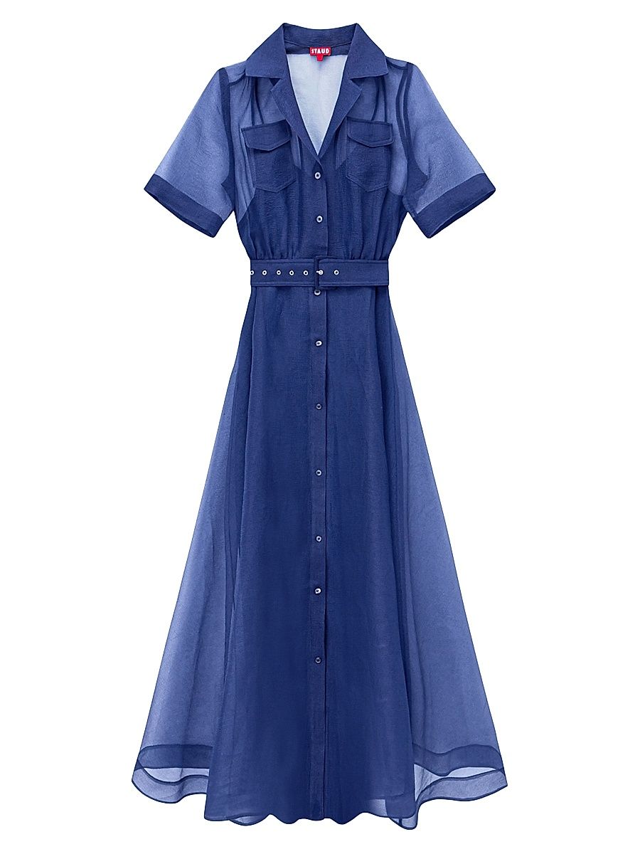 Women's Millie Organza Maxi Shirtdress - Navy - Size 6