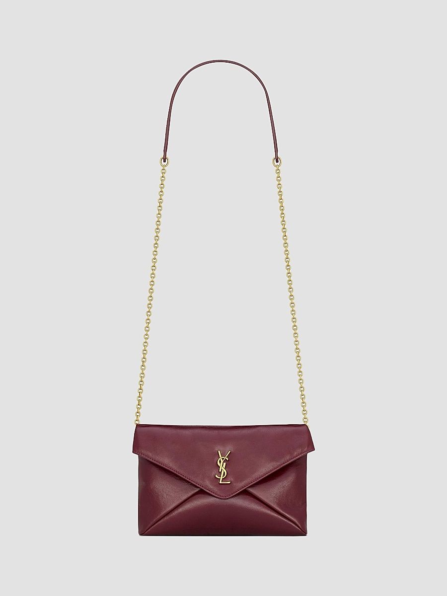 Saint Laurent Women's Cassandre Small Chain Pouch in Shiny Leather - Dark Ruby