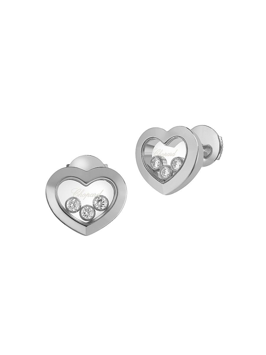 Women's Happy Diamonds Heart 18K White Gold Stud Earrings - White Gold