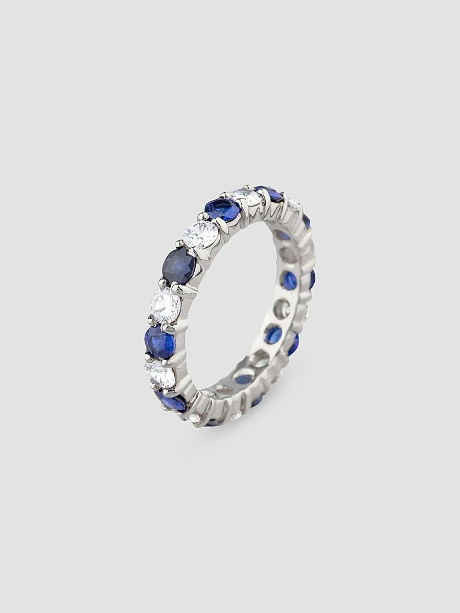 Women's 14K White Gold, 1.10 TCW Lab-Grown Blue Sapphire & 1.10 TCW Cubic Zirconia Eternity Band - Blue - Size 8