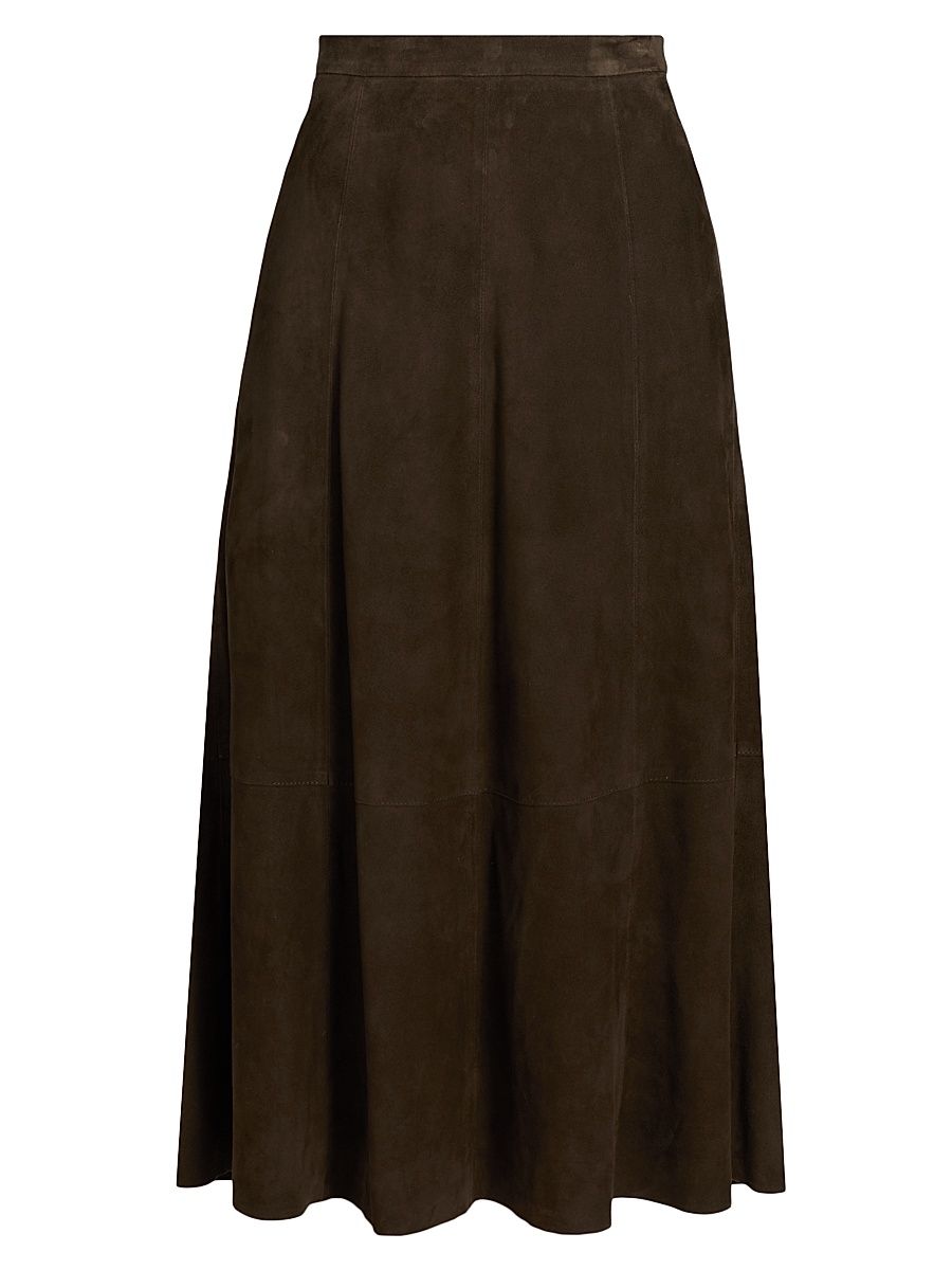 Women's Flared Suede Midi-Skirt - Deep Espresso - Size 8