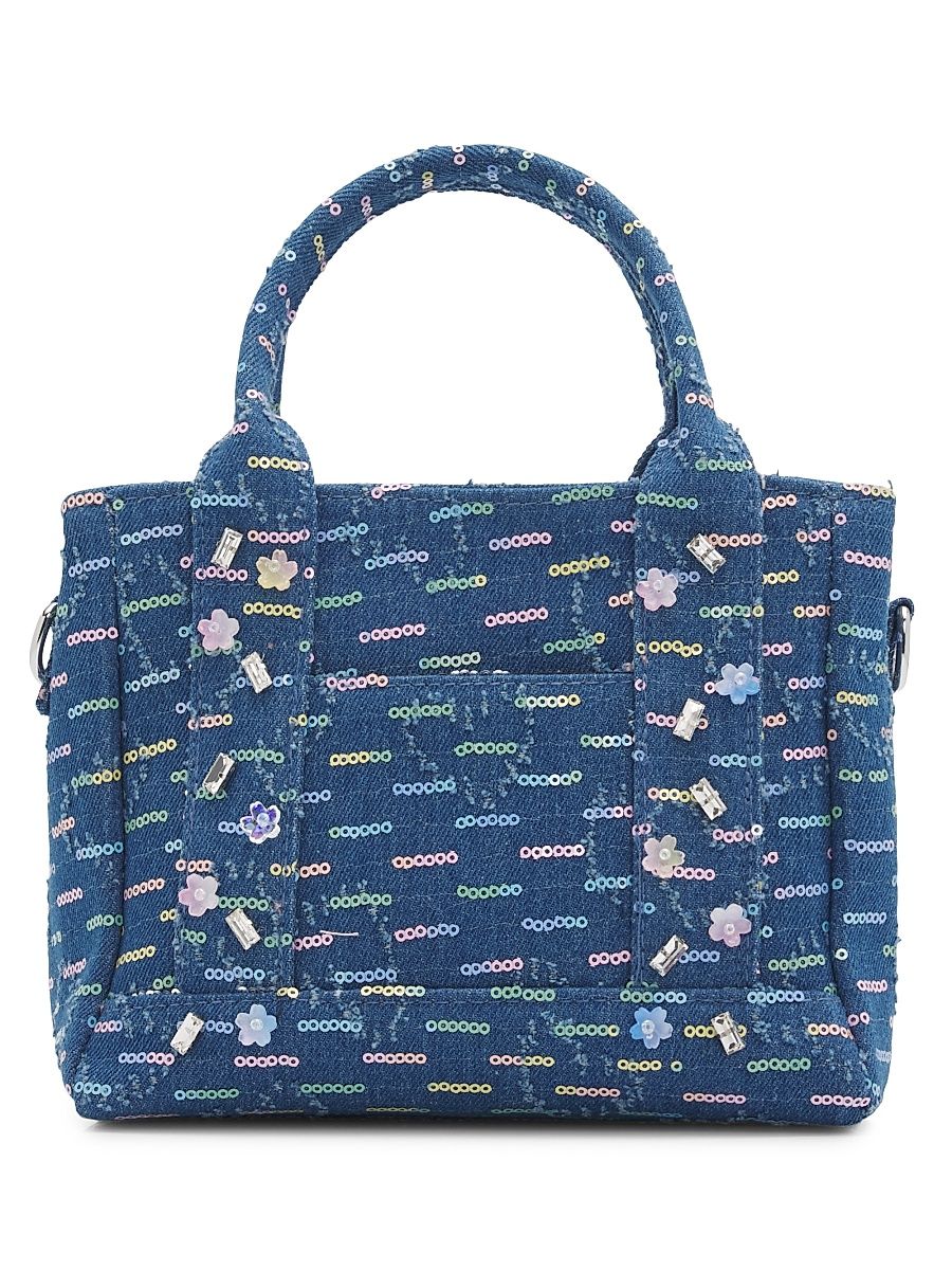 Girl's Embellished Denim Tote Bag - Blue
