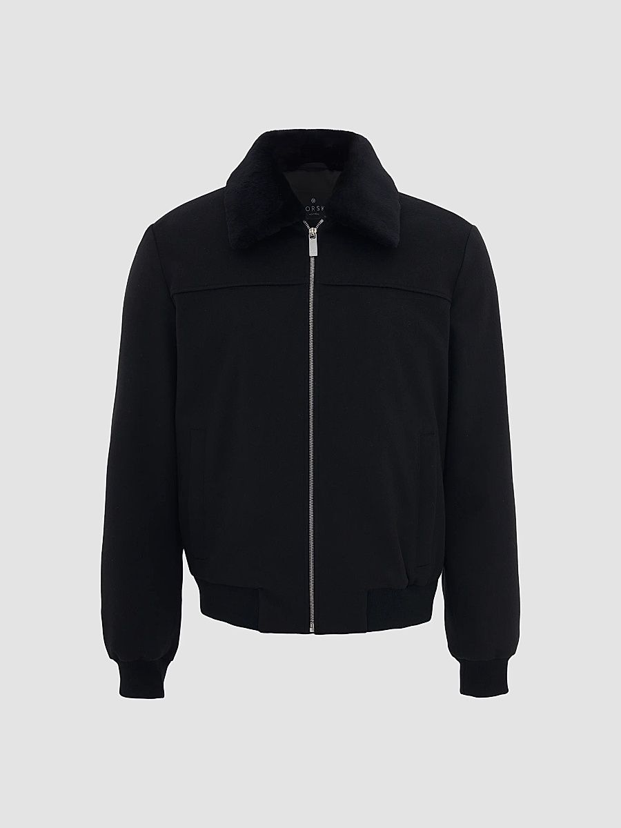 Gorski Men's Wool Jacket with Detachable Shearling Collar - Black - Size XXL