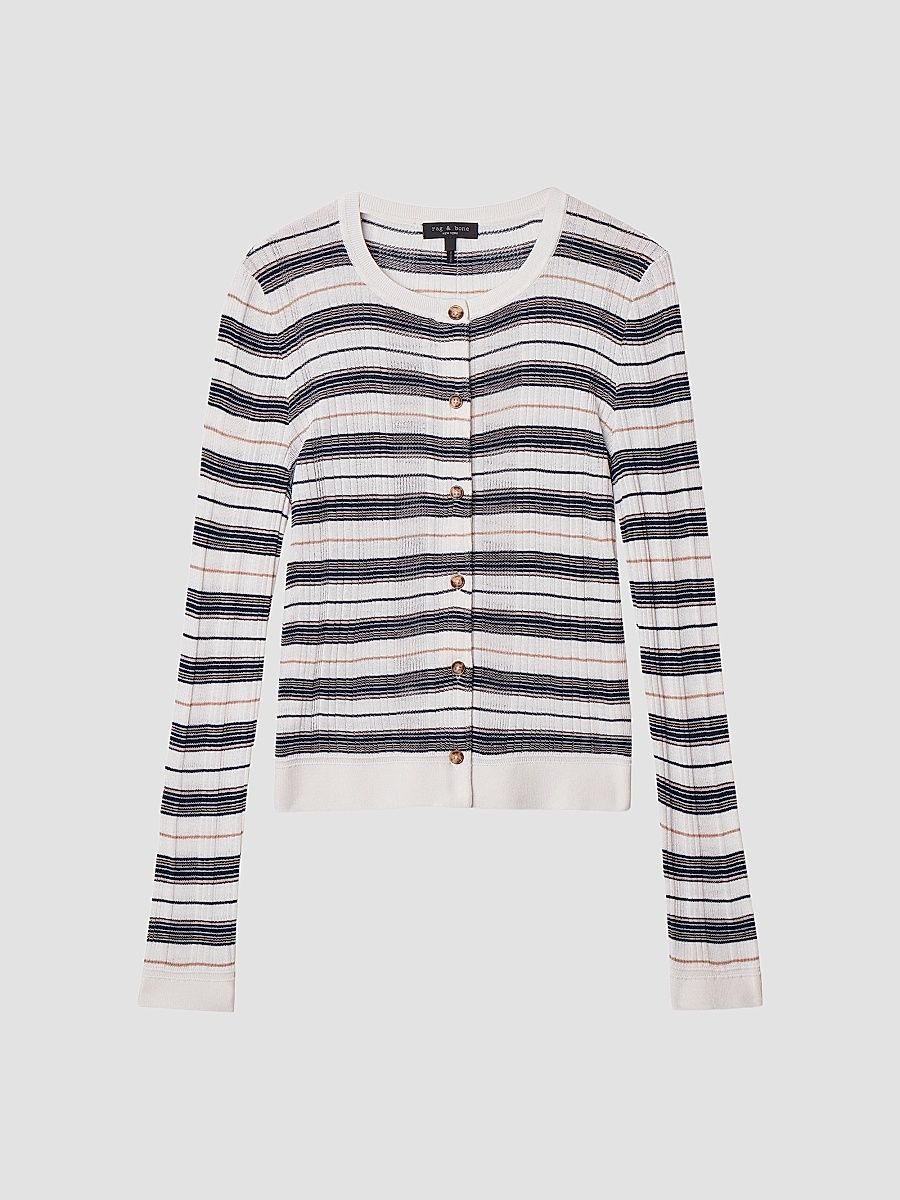 Women's Teresa Silk-Blend Stripe Cardigan - Ivory Multi - Size Medium