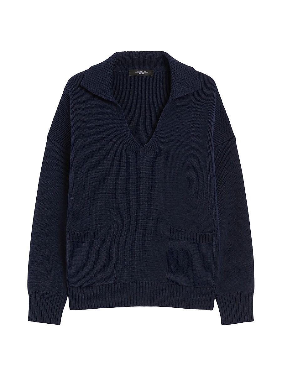 Women's Cotton Yarn Polo Sweater - Navy - Size XL