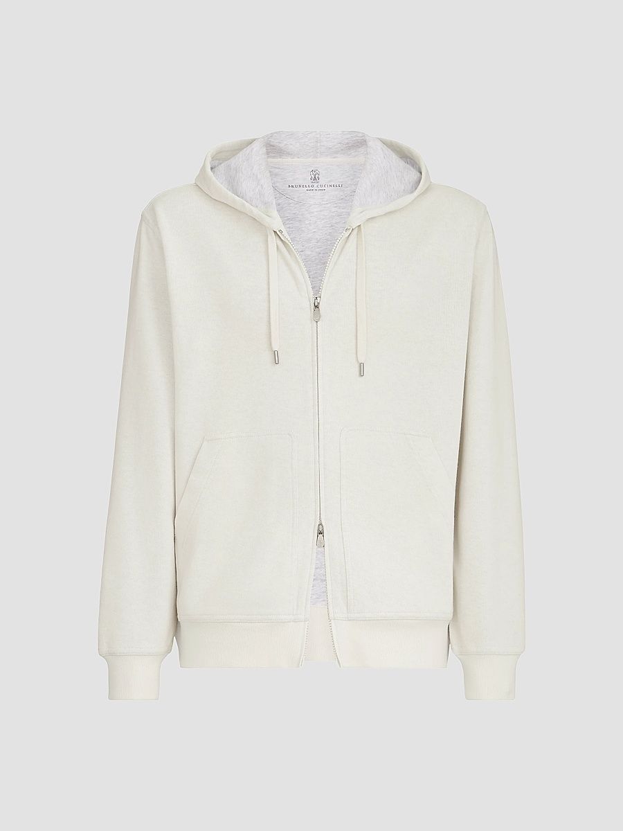 Men's Cashmere and Cotton French Terry Double Cloth Hooded Sweatshirt - Off White - Size XXXXL