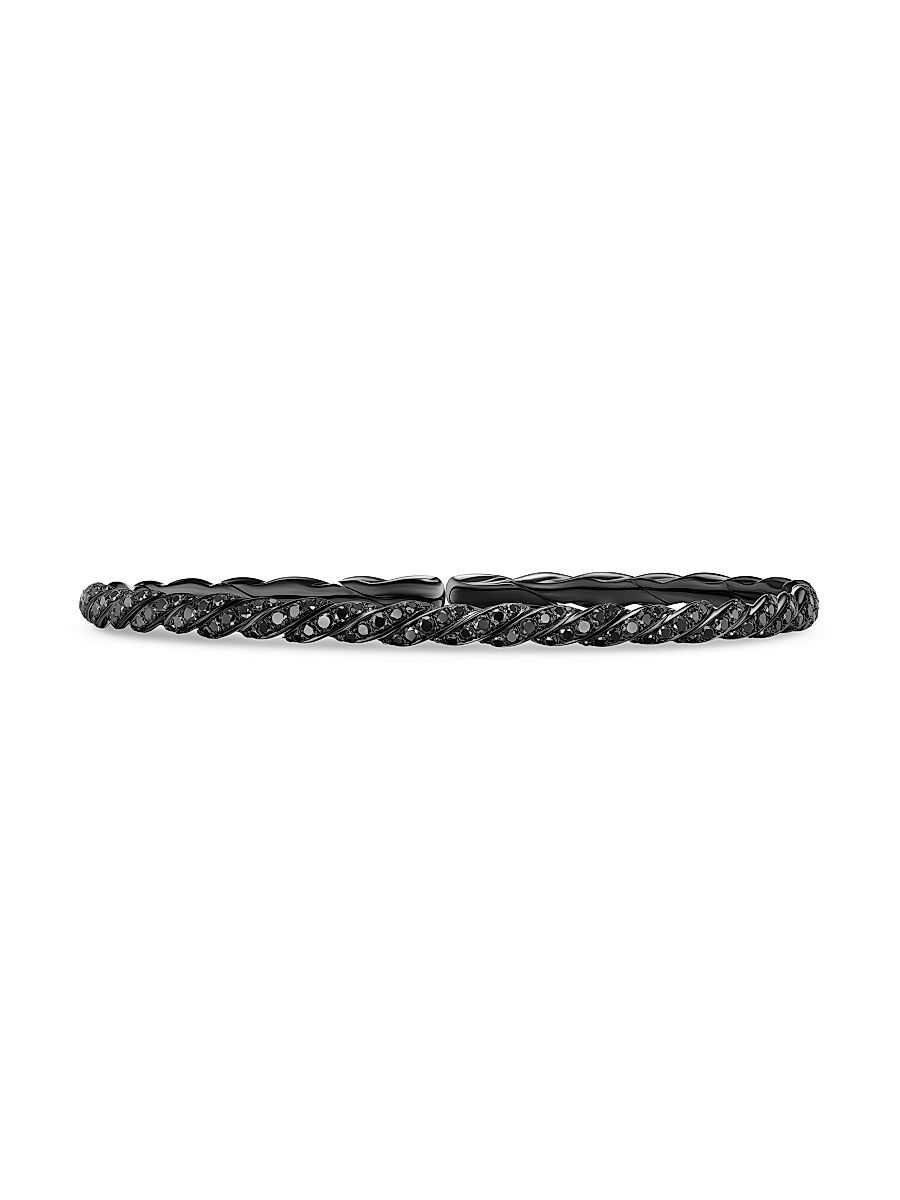 Women's Sculpted Cable Flex Bracelet in 18K White Gold - Black Diamond - Size Medium