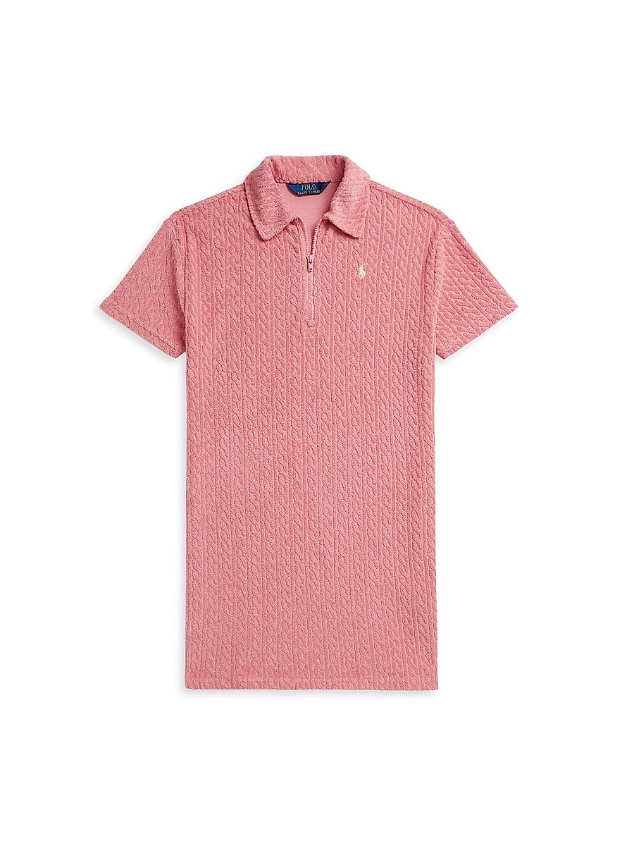 Little Girl's & Girl's Cable-Knit Terry Half-Zip Polo Shirt - Desert Rose - Size 16