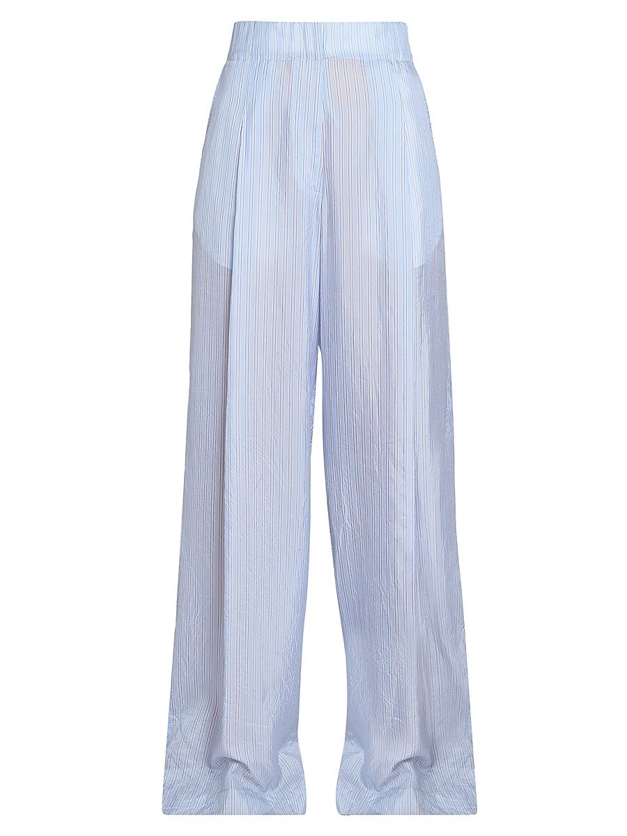 Women's Pila Striped High-Rise Wide-Leg Pants - Light Blue - Size Medium