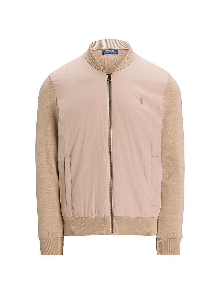 Men's Hybrid Wool Full-Zip Sweater - Dune Melange - Size XL