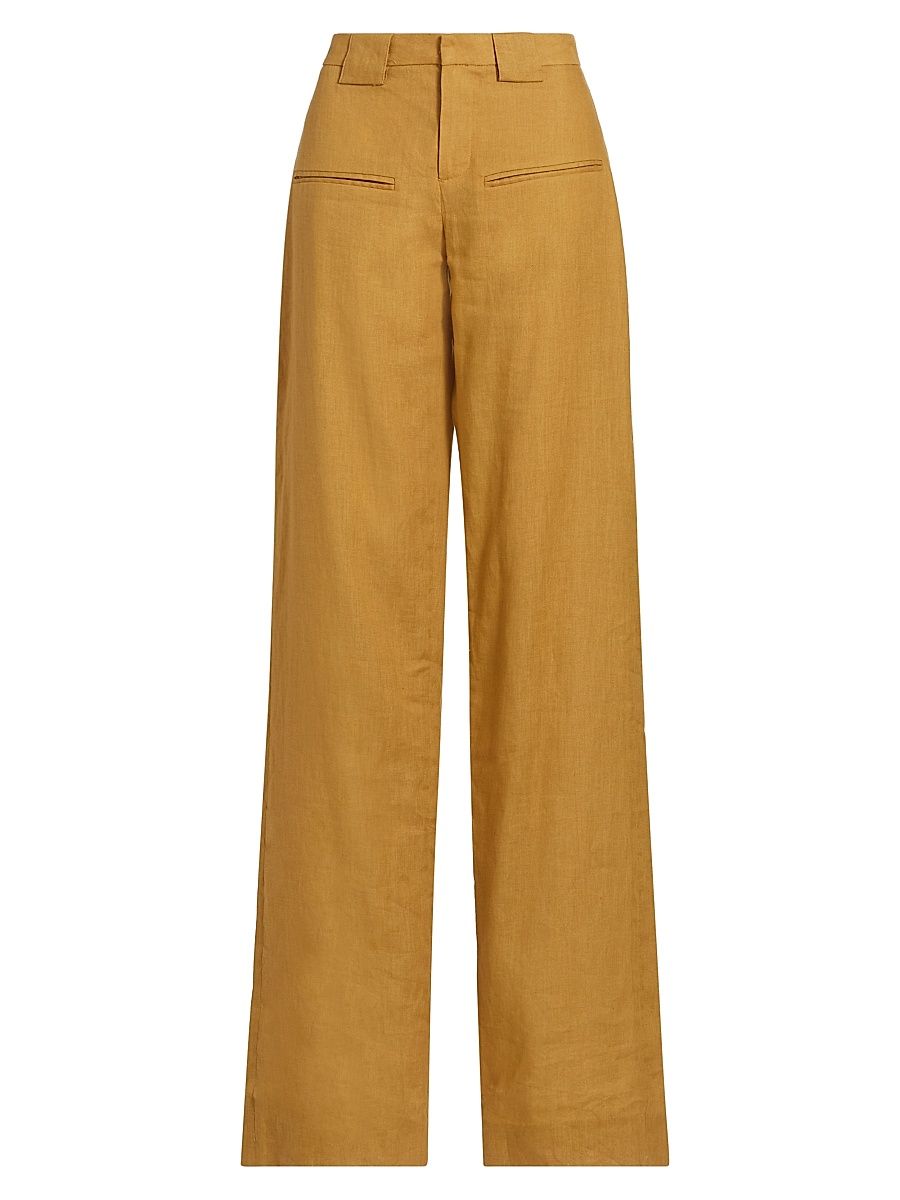 Women's Conan Linen-Cotton High-Rise Straight-Leg Pants - Butterscotch - Size 12