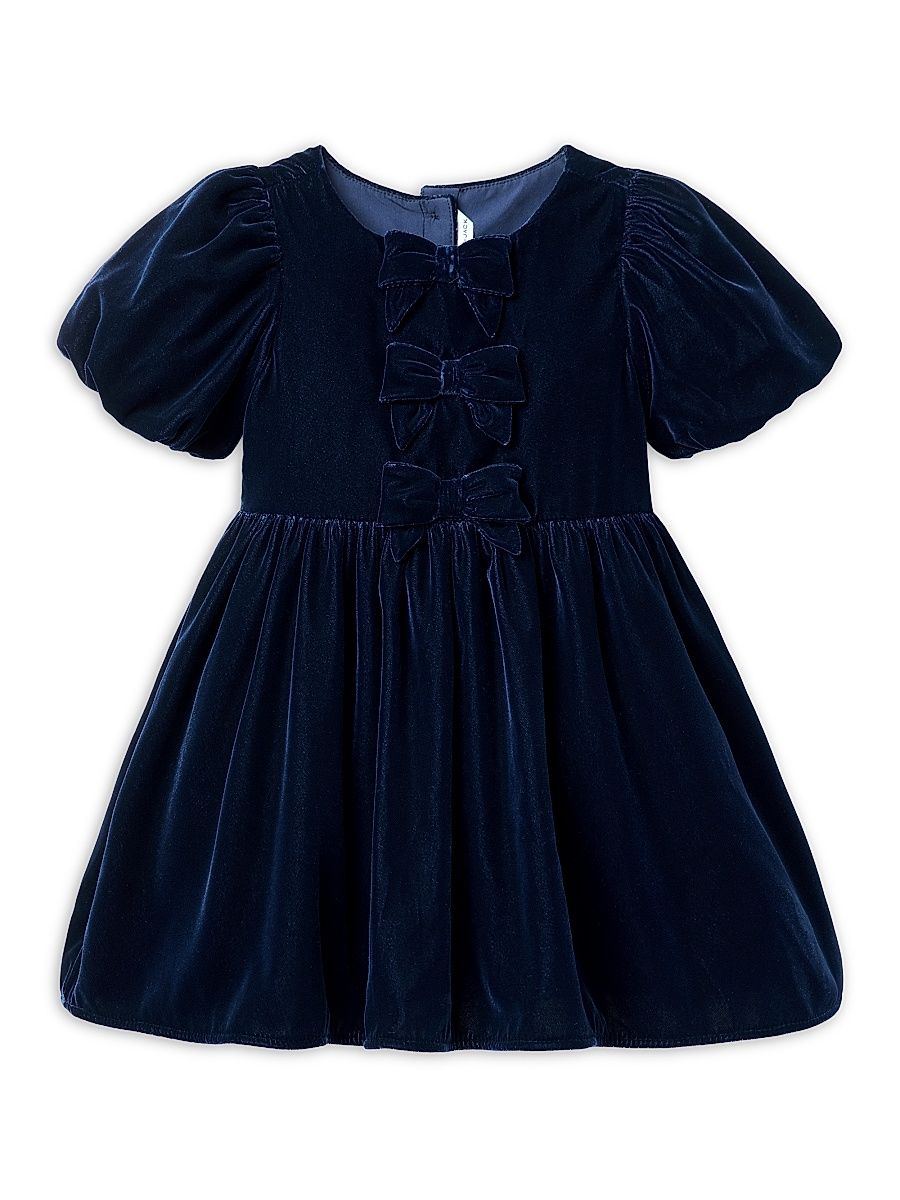 Baby Girl's, Little Girl's & Girl's Bow-Detail Velvet Dress - Navy Blue - Size 12