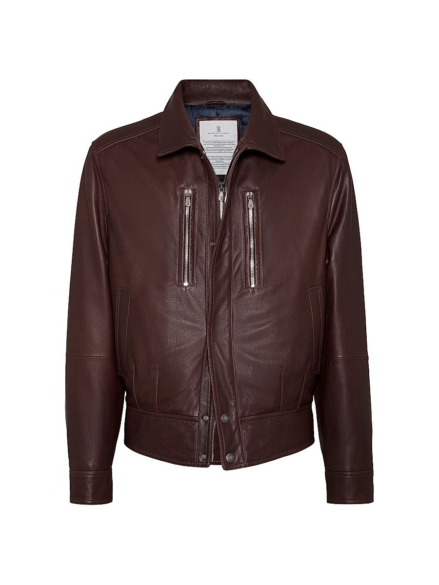 Men's Texture Nappa Leather Biker Jacket with Thermore Padding - Burgundy - Size XXXL
