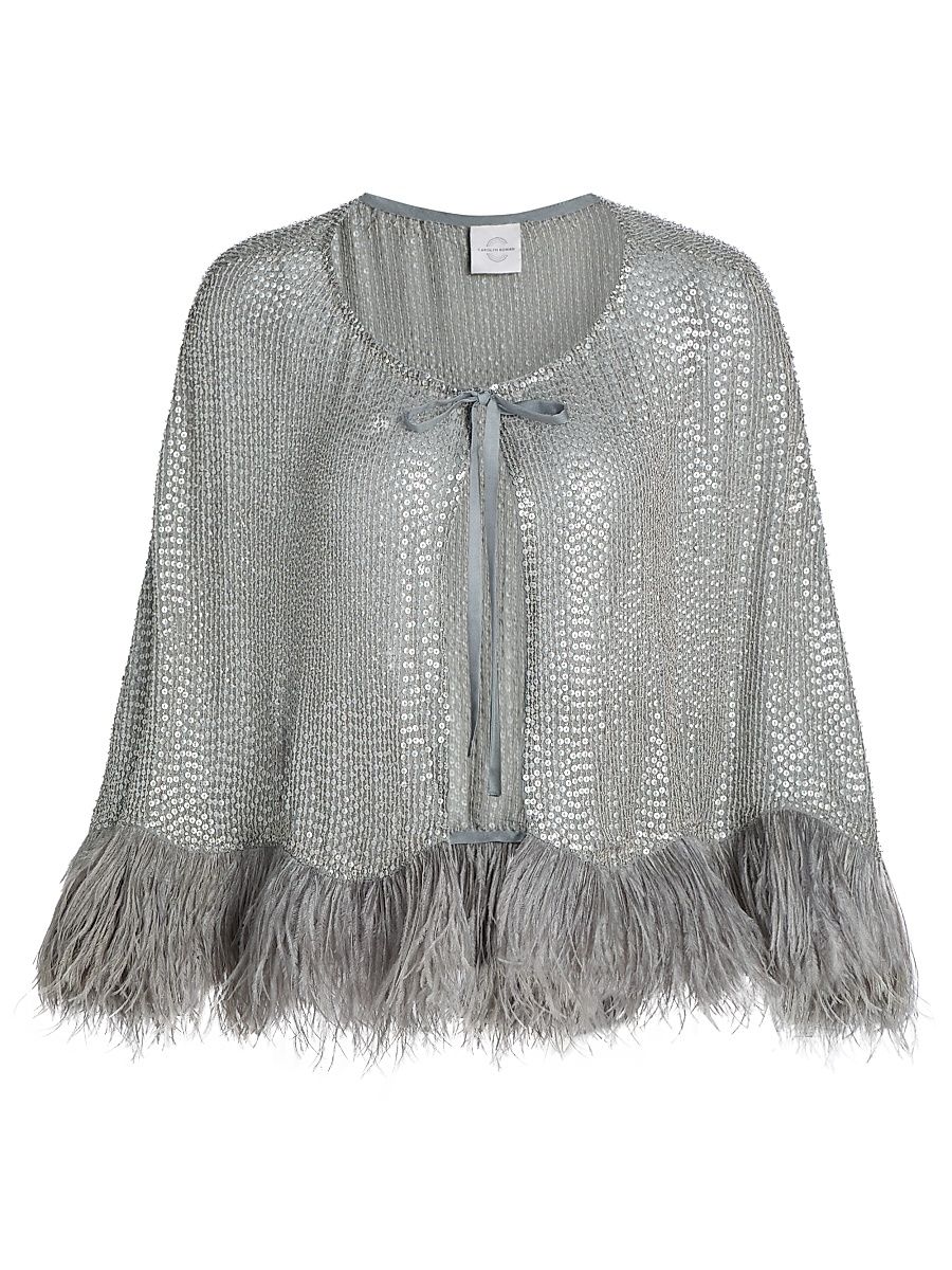 Women's Beaded & Ostrich Feather Silk Chiffon Cape - Grey