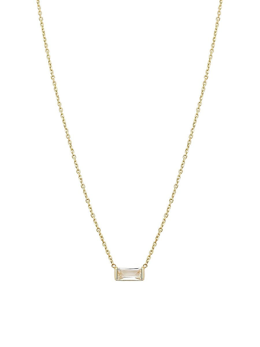 Women's 14K Yellow Solid Gold, Fresco Baguette Pendant Necklace - White Topaz