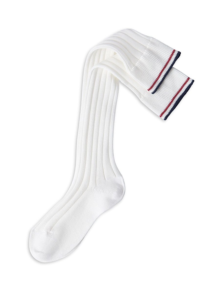 Women's Cotton Rib Knit Socks with Stripes - White - Size Small