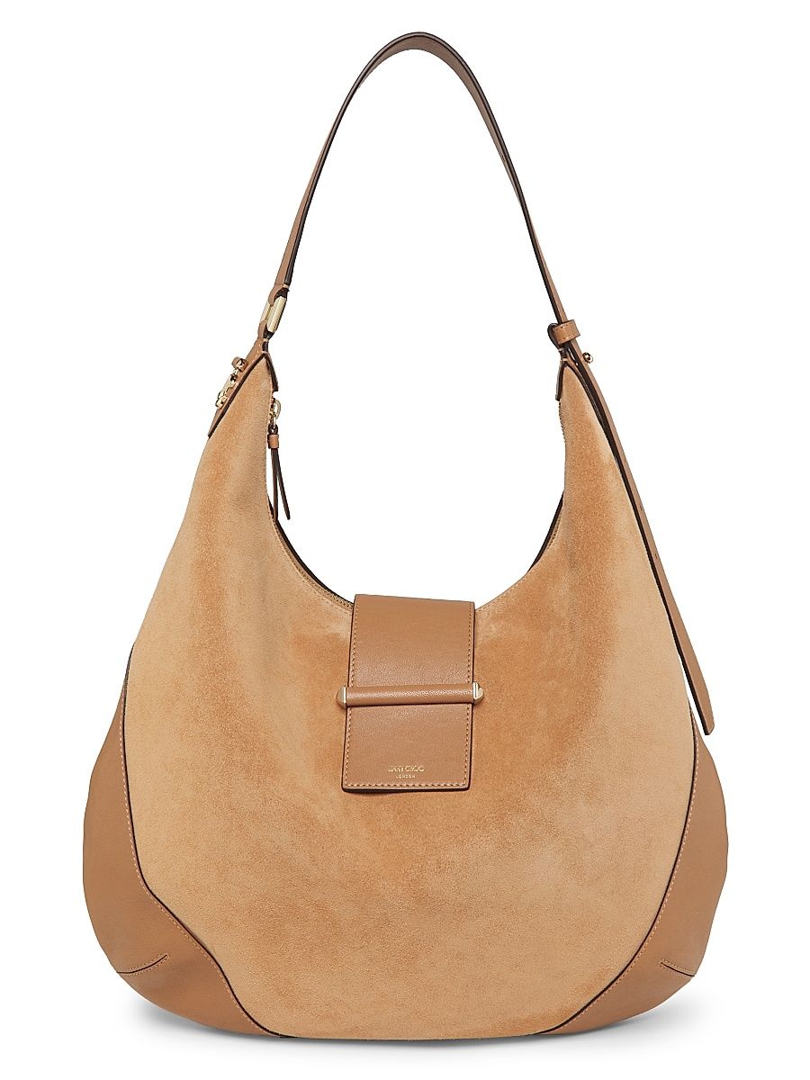 Women's Medium Bar Suede Hobo Bag - Toffee Toffee Shiny Gold