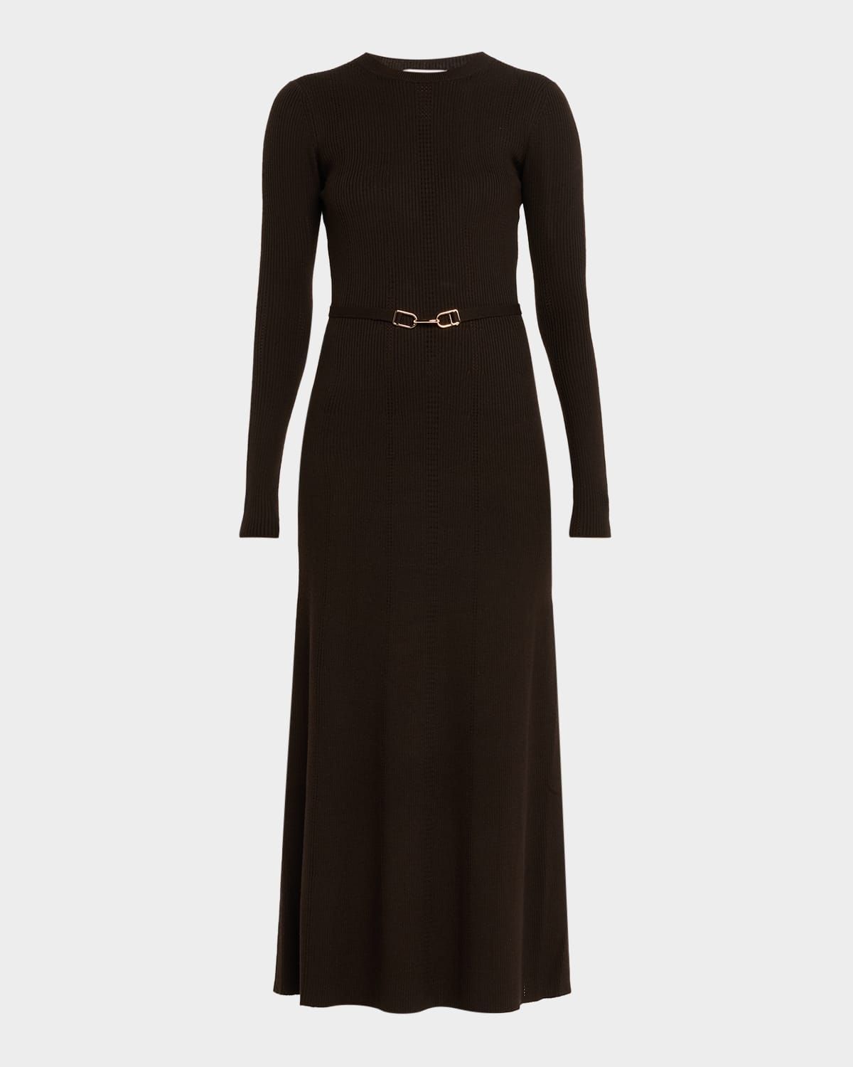 Imagene Ribbed Long-Sleeve Midi Dress With Belt
