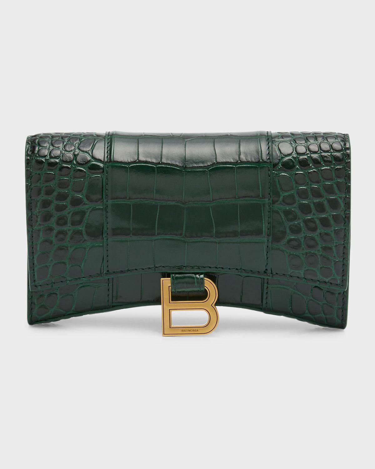 Hourglass Croc-Embossed Wallet on Chain