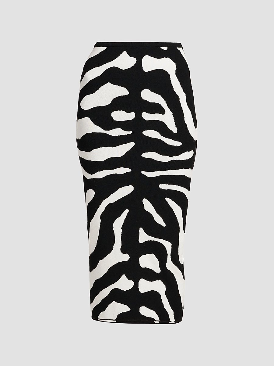 Women's Zebra Jacquard Knit Midi Skirt - Multi Black - Size 2