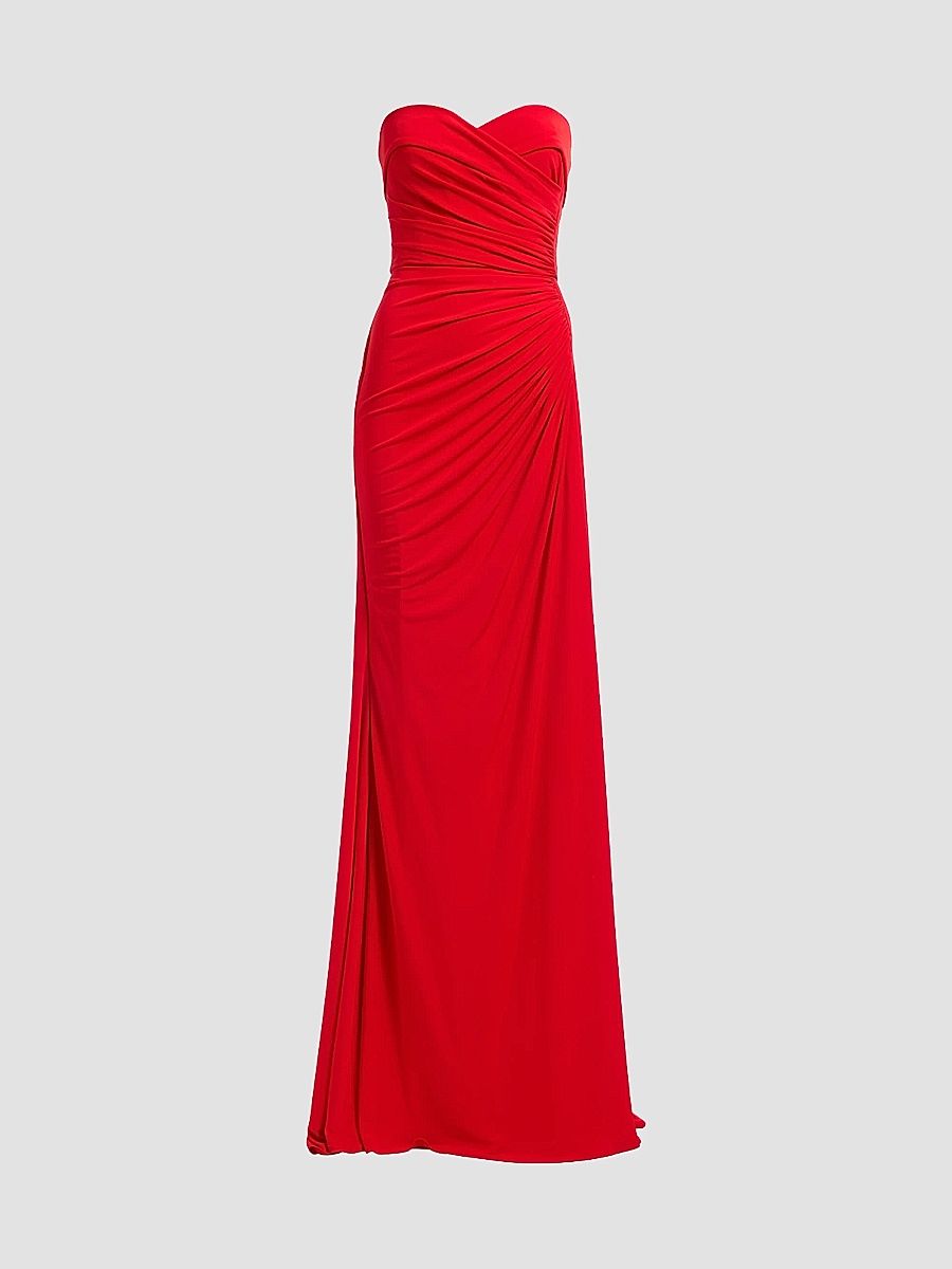 Women's Strapless Draped Jersey Gown - Sunset Flame - Size 4