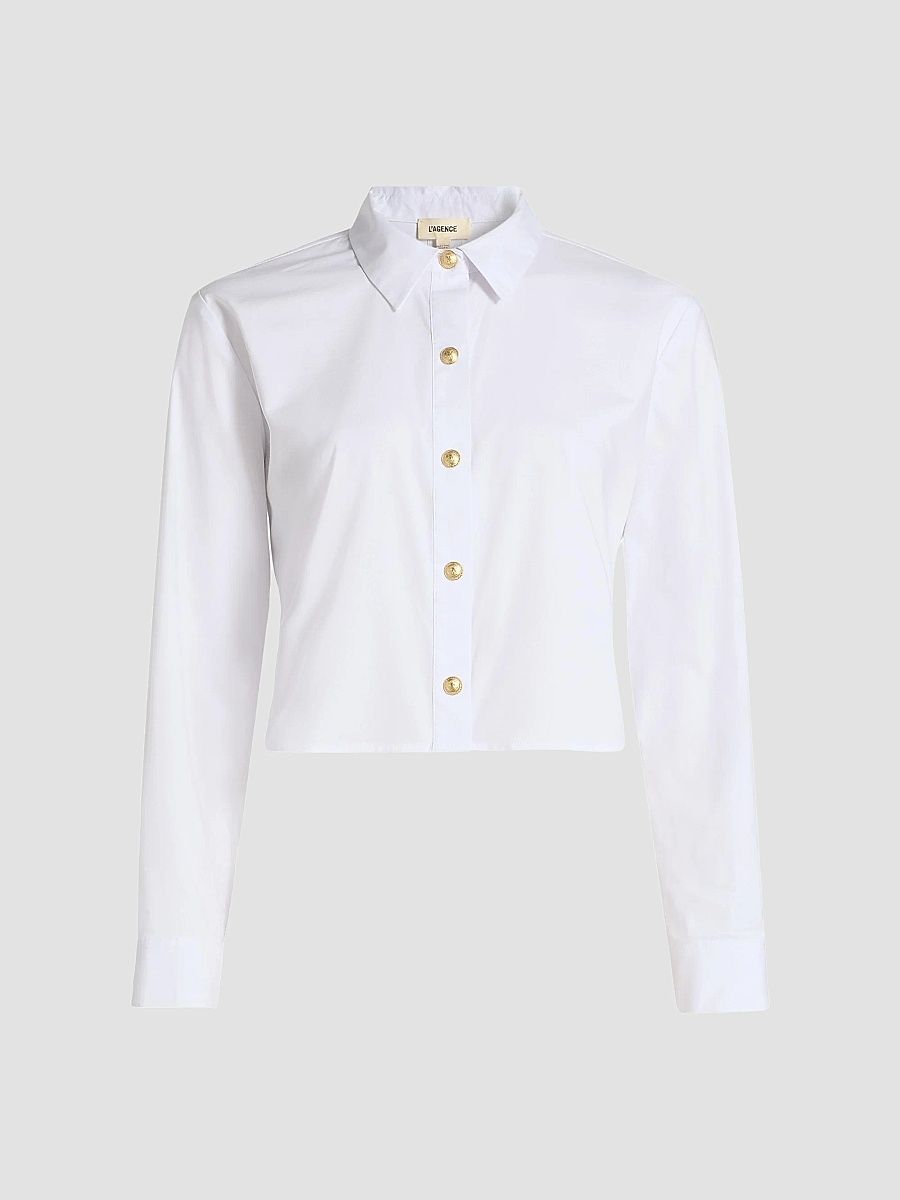 L'AGENCE Women's Cosette Crop Hi-Low Shirt - White Gold - Size XXS