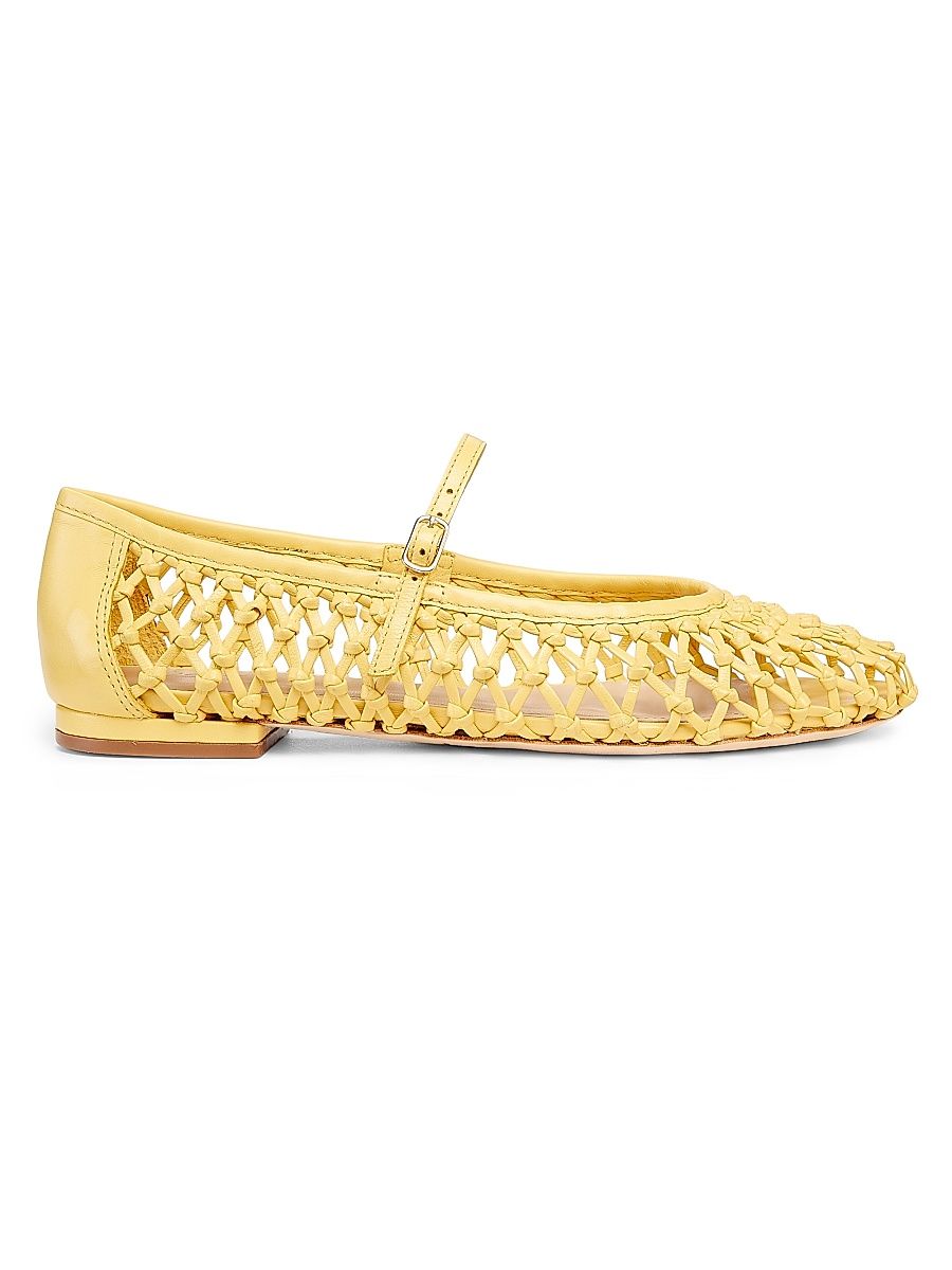 Women's Hand-Woven Leather Ballet Flats - Yellow - Size 12