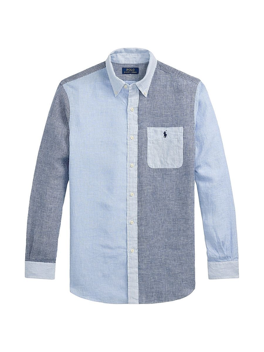 Men's Classic-Fit Linen Button-Up Shirt - Blue Funshirt - Size XL