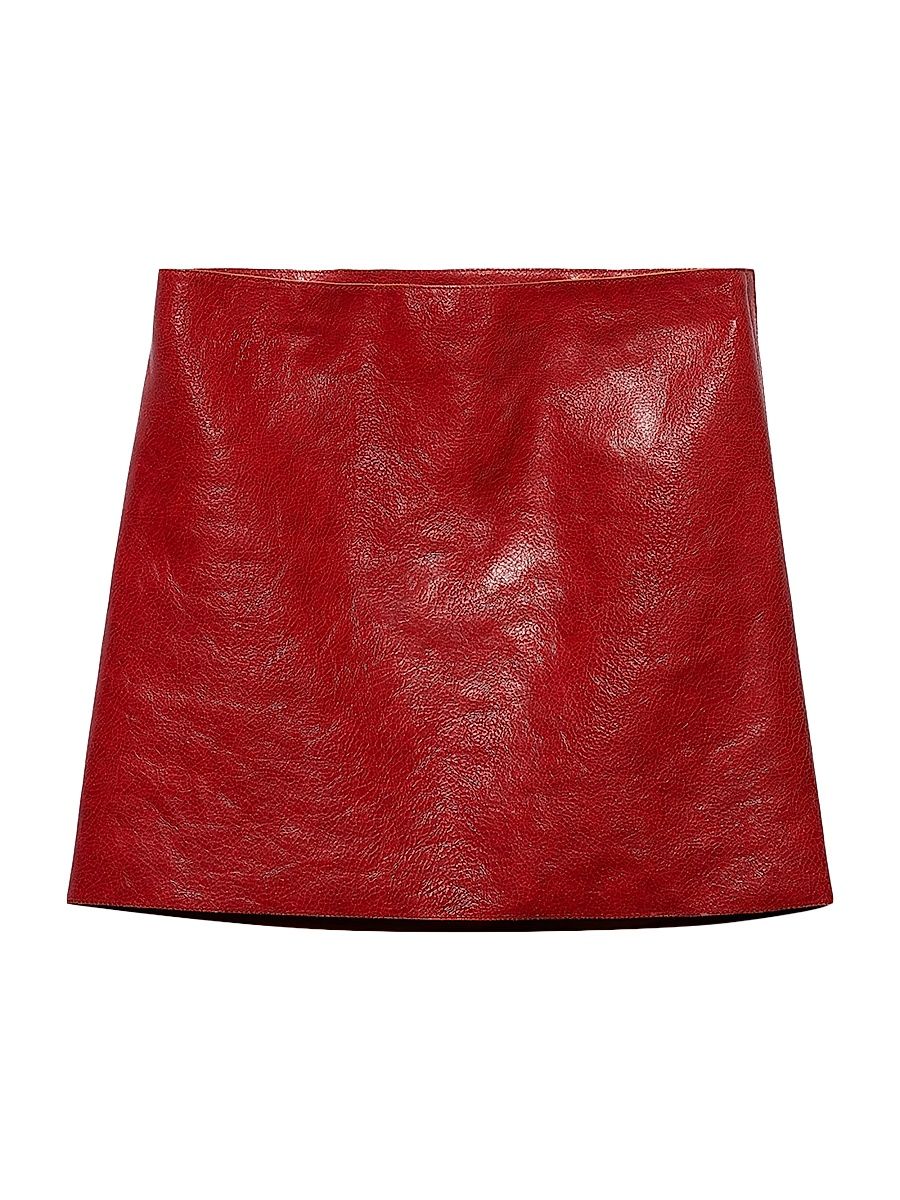 Women's Craquele Leather Miniskirt - Red - Size 6