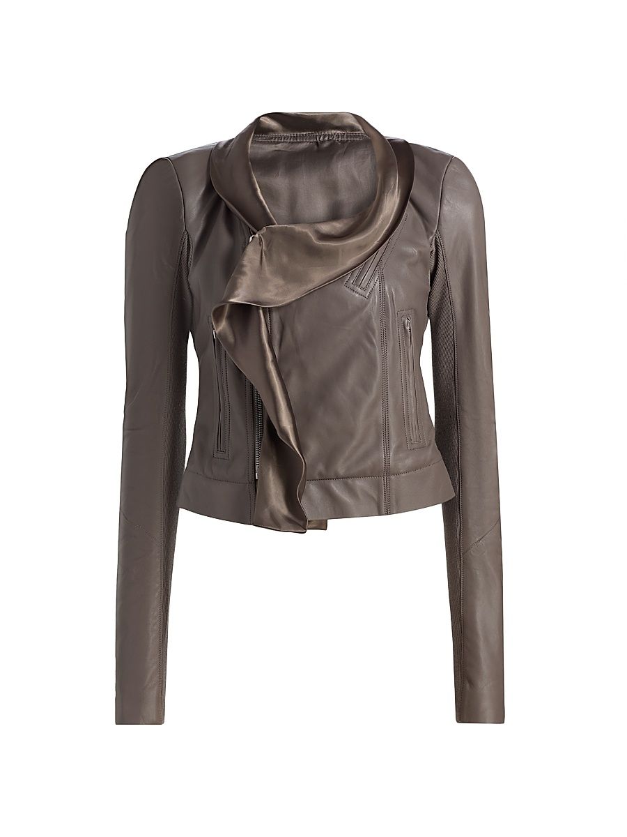 Women's Scarf Leather Biker Jacket - Dust - Size 2