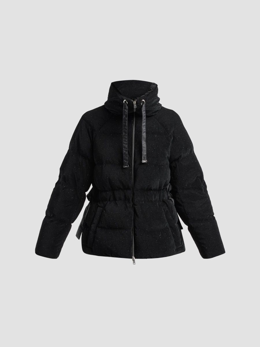 Herno Women's Shiny Velvet Short Puffer Jacket - Black - Size 12