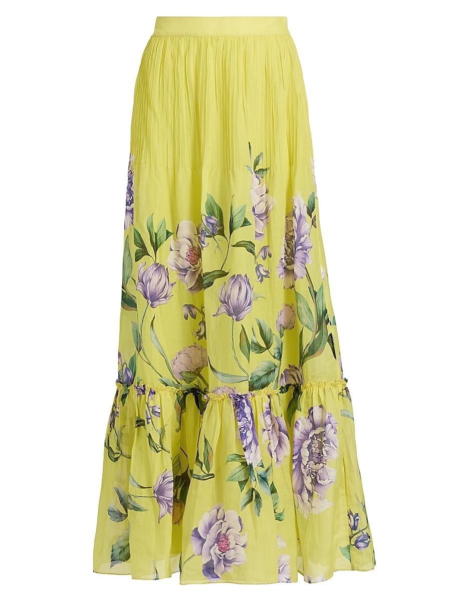 Women's Floral Pintuck Maxi Skirt - Yellow - Size XL