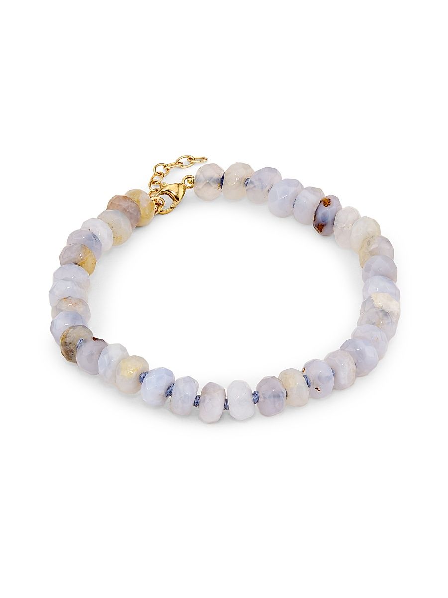 Women's Oracle 14K Yellow Gold & Blue Lace Agate Beaded Bracelet - Agate