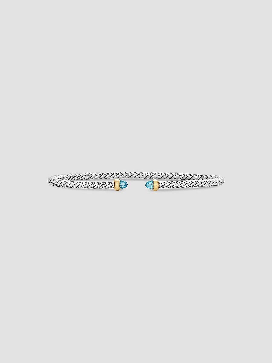 David Yurman Women's Micro Cable Flex Bracelet in Sterling Silver - Blue Topaz - Size Medium