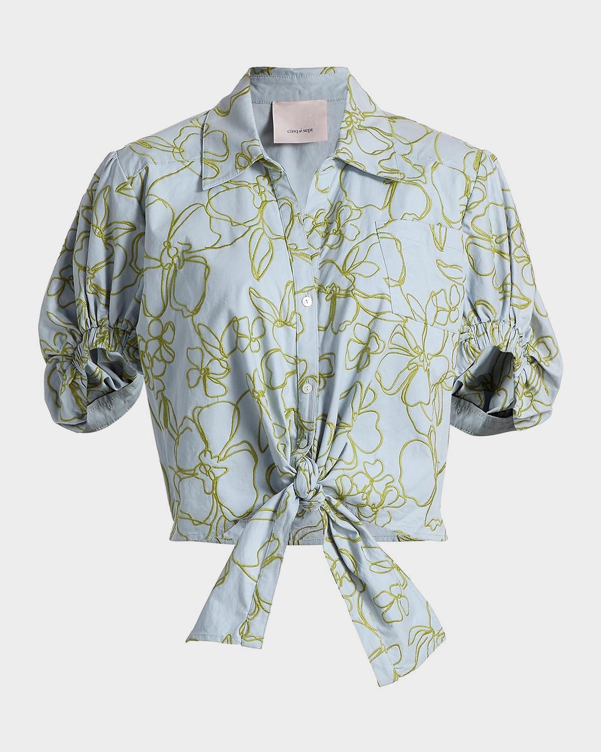 Zoanne Floral Embroidered Tie-Front Blouse