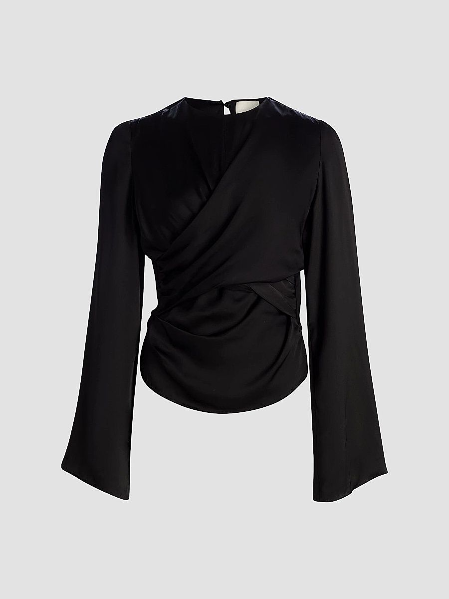 Isabel Marant Women's Neame Draped Flare Sleeve Top - Black - Size 8