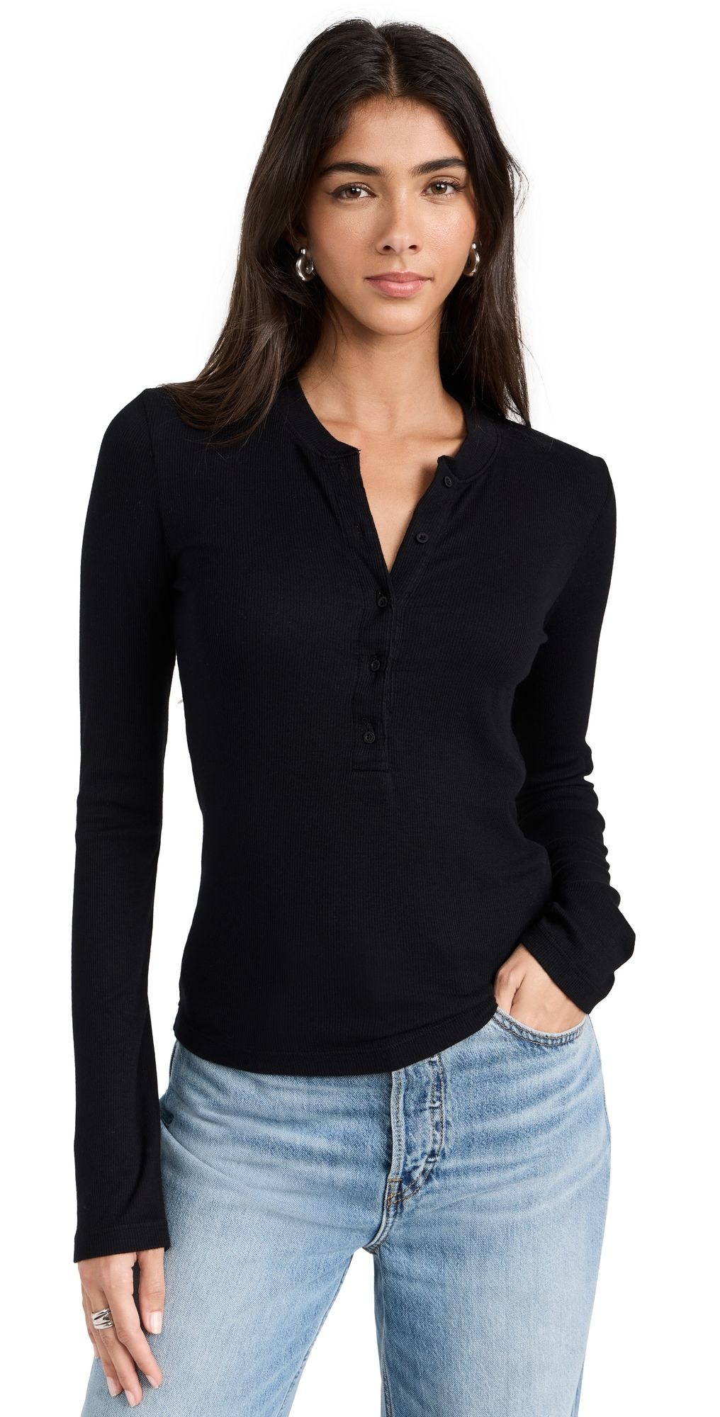 Cotton Citizen Verona Long Sleeve Henley Jet Black L