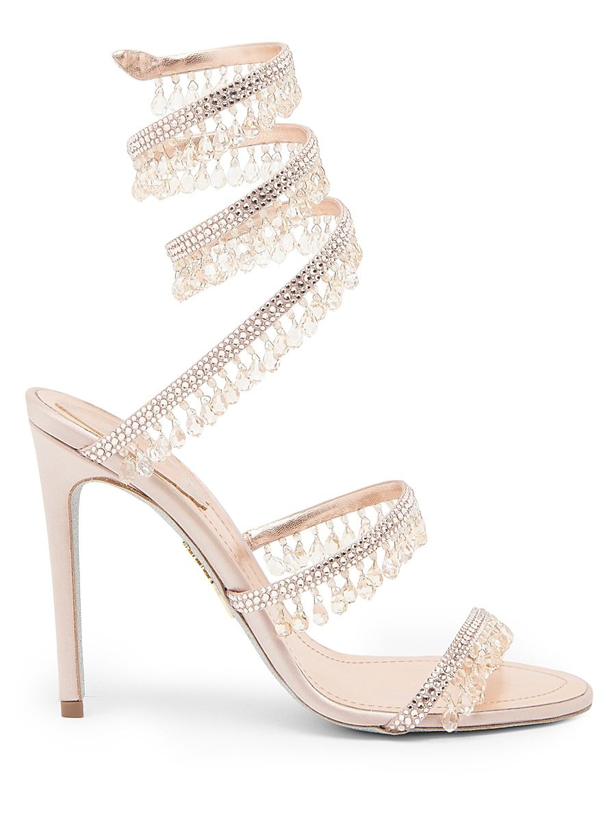 Women's Chandelier 105MM Embellished Satin Wrap Sandals - Light Pink Satin Silk Strass - Size 8.5