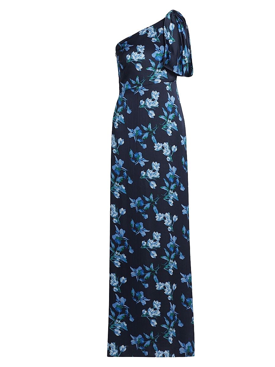 Women's Chelsea Floral One-Shoulder Gown - Night Sky Venetian Petal - Size 14