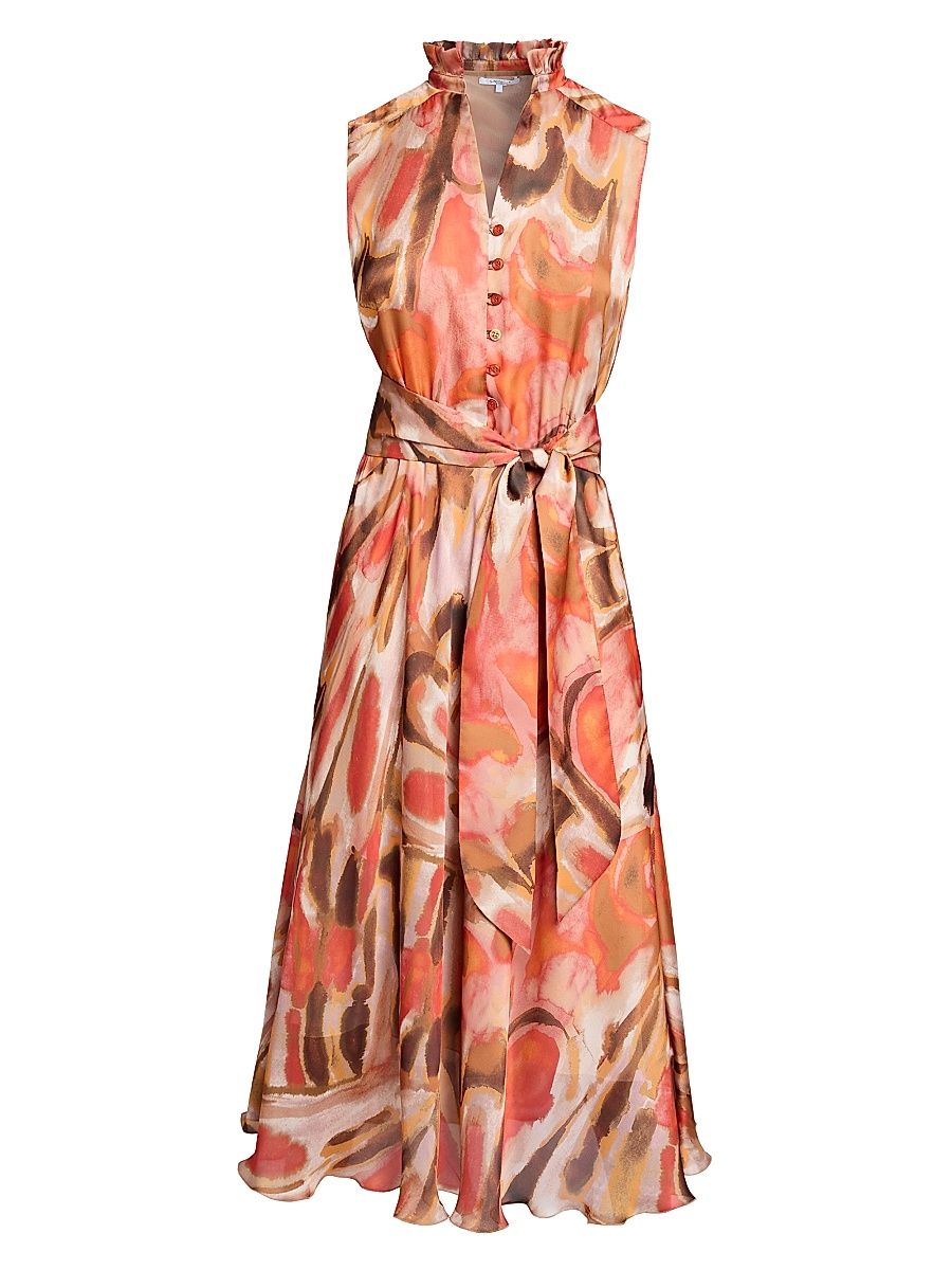 Women's Nirva Printed Georgette Tie-Waist Midi-Dress - Syrup Brown - Size 12