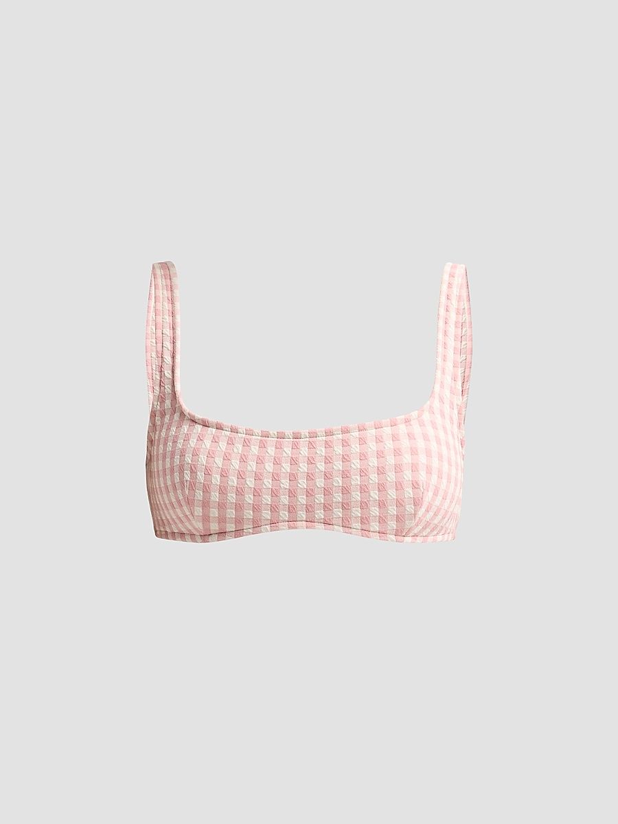 Women's Enamour Square Neck Bikini Top - Blush Gingham - Size Large
