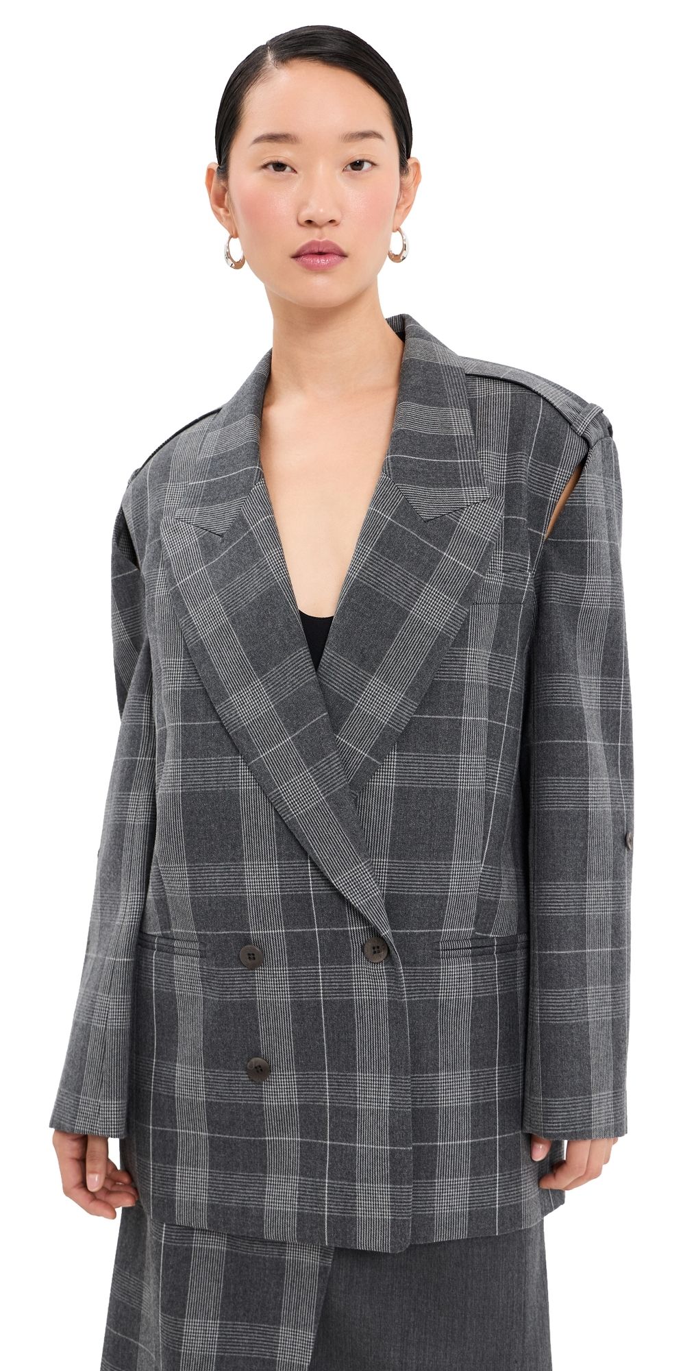 Tibi Papery Wool Easy Mens Plaid Blazer Grey Multi S
