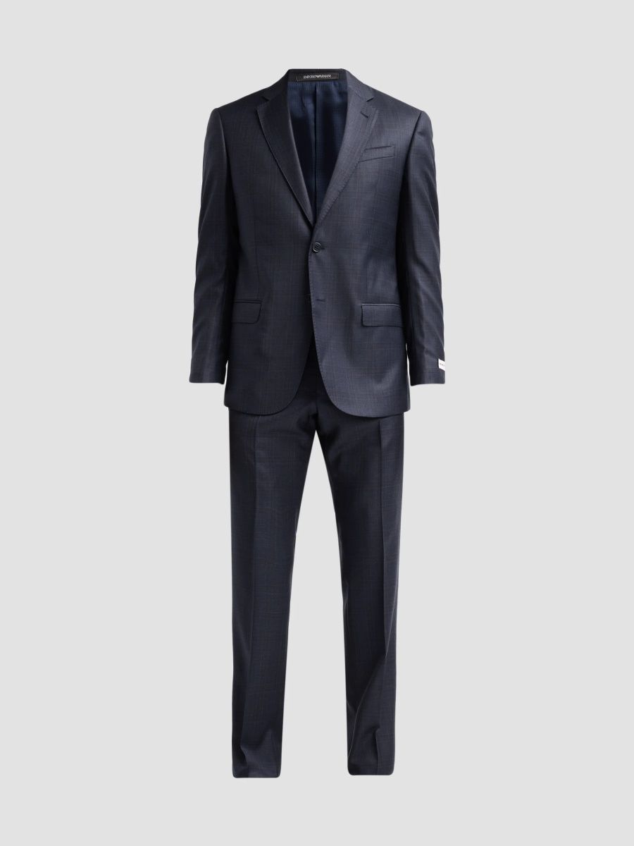 Emporio Armani Men's Plaid Wool Single-Breasted Suit - Solid Medium Purple - Size 48