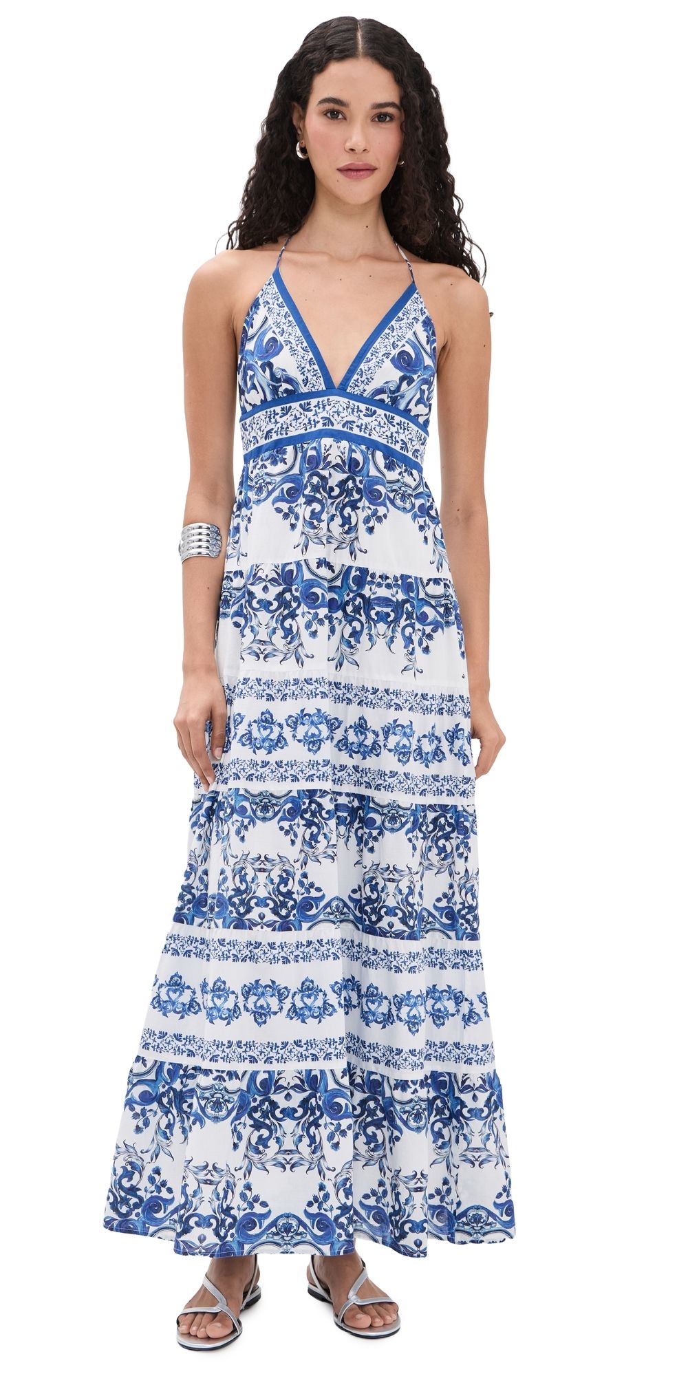 ALICE + OLIVIA Karolina Smocked Waist Tiered Maxi Dress Solstice 2