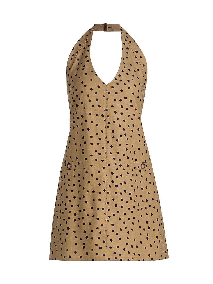 Women's Natalie Polka Dot Linen-Blend Minidress - Dark Khaki Black Multi - Size 14
