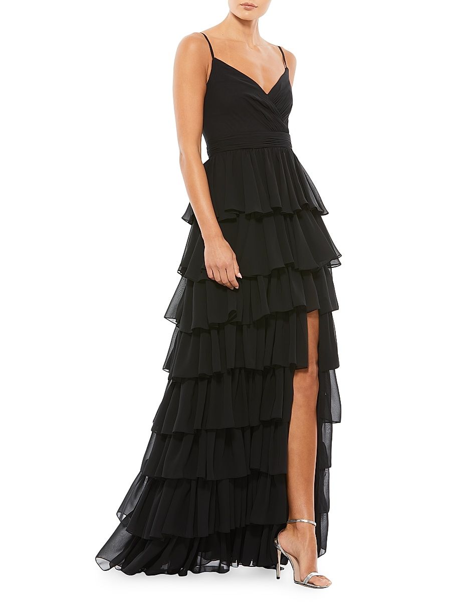 Women's Ieena Sleeveless Tiered Ruffle Gown - Black - Size 14