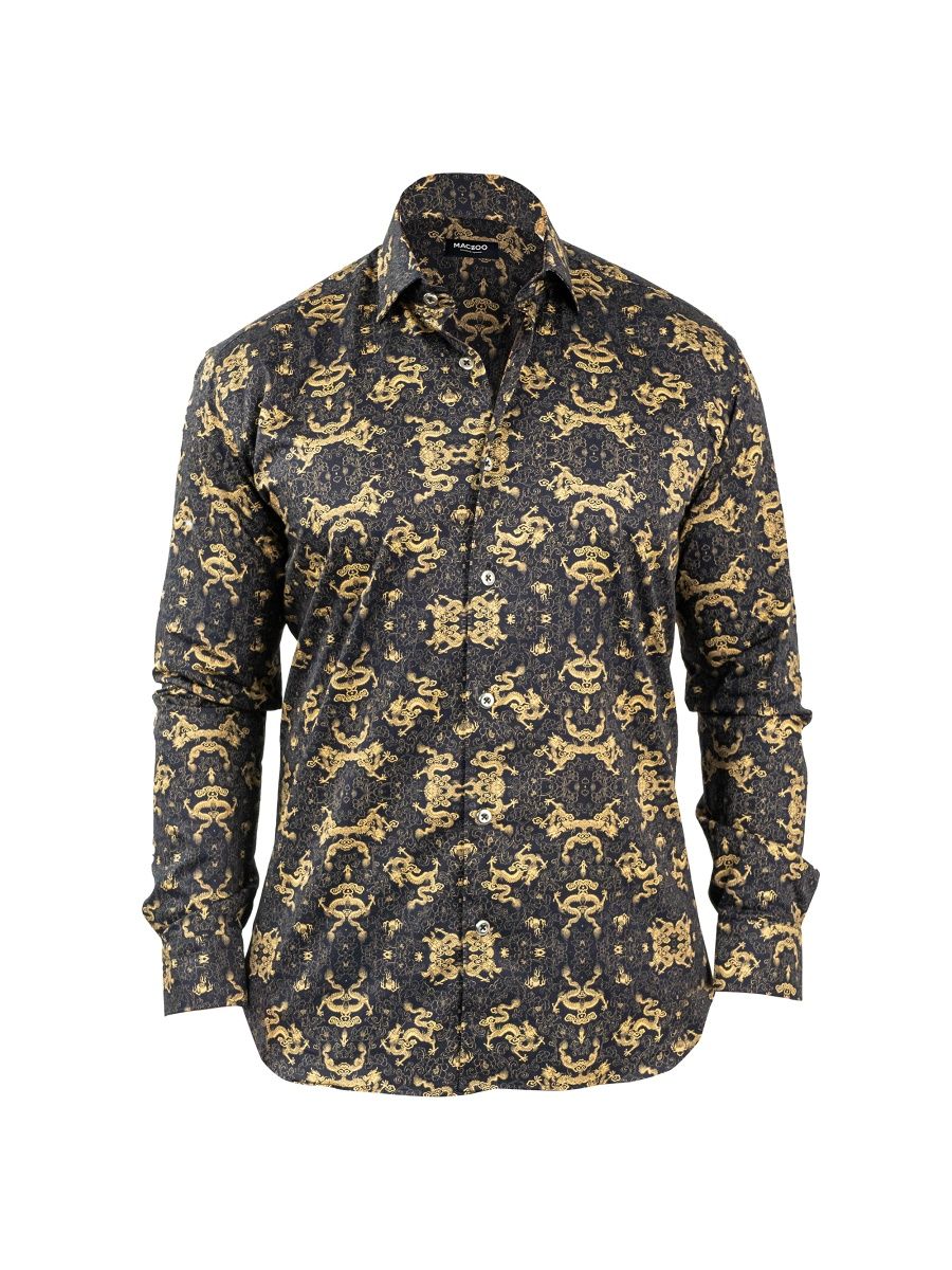 Maceoo Men's Fibonacci Dragon Shirt - Black Gold - Size XXXL